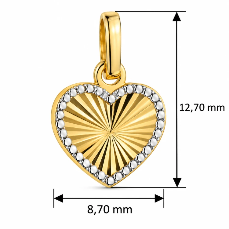Wymiary złotej zawieszki serce z cyrkoniami: wysokość 12,70 mm, szerokość 8,70 mm.png