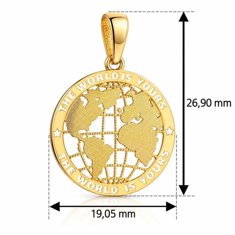 Złoty wisiorek próby 585 z napisem The World Is Yours.png