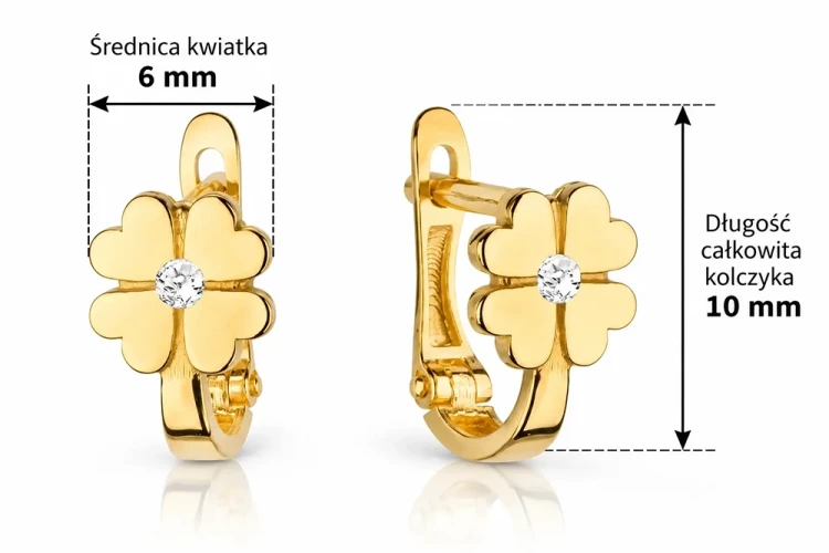 Kolczyki Złote Koniczynki Wymiary 6 mm i 10 mm