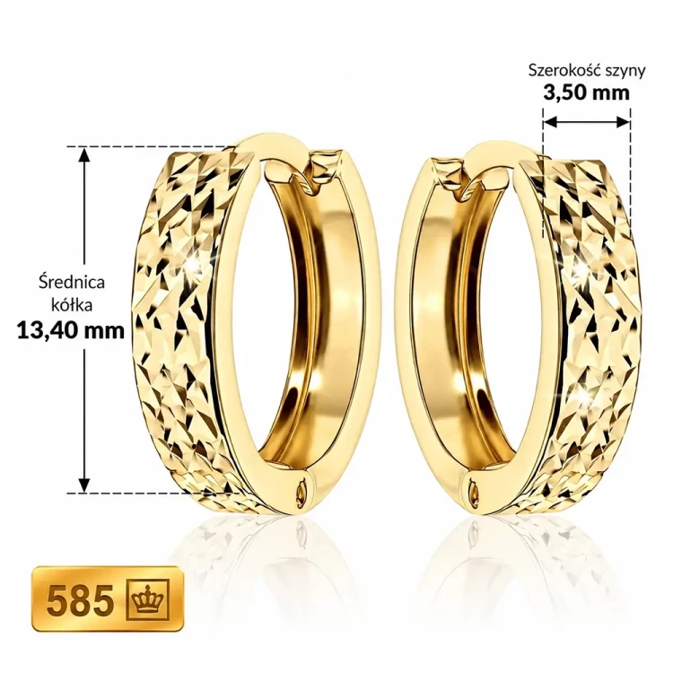Kolczyki złote 585 szerokość 3,5 mm – wymiary biżuterii