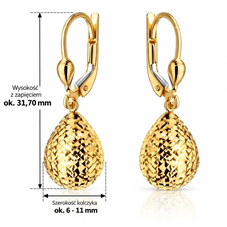 Kolczyki z żółtego złota 585 diamentowane łezki