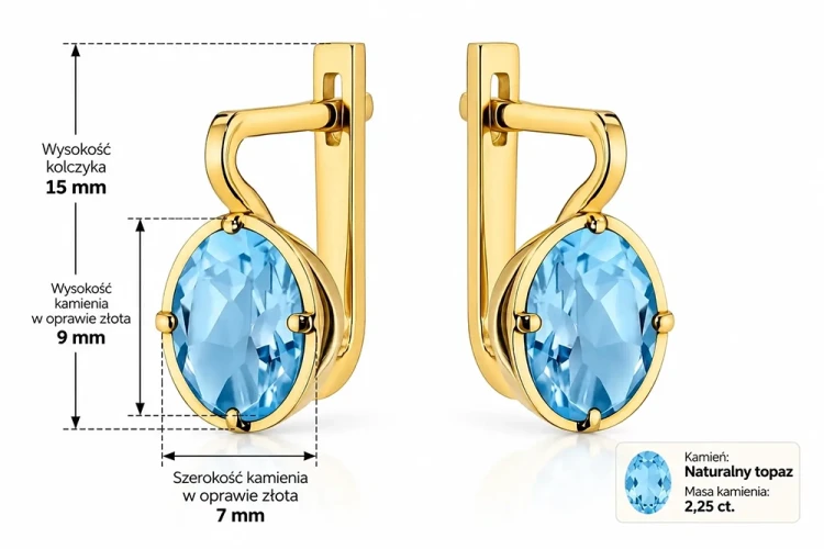 Naturalny niebieski topaz w oprawie z żółtego złota