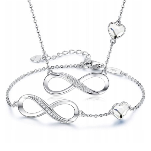 Srebrny Komplet Infinity Bransoletka Naszyjnik Srebro 925 - Crystal - Prezent na Rocznice Dla Kobiety