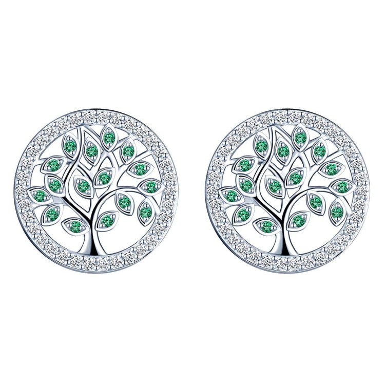Srebrne Kolczyki Drzewo Życia Szczęścia z Cyrkoniami Prezent Dla Żony Mamy Córki - Emerald - Srebro 925.jpg