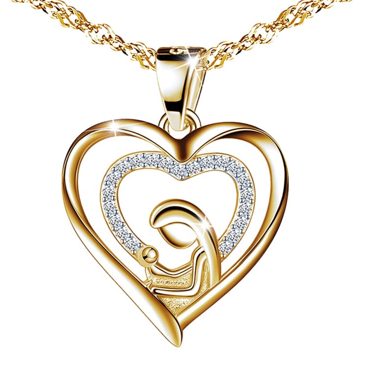 Pozłacany Naszyjnik Serce z Cyrkoniami Prezent na Dzień Matki - Srebro 925