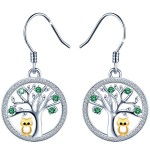 Srebrne Długie Kolczyki z Cyrkoniami Sowa Drzewo Życia  - Emerald - Prezent na Rocznice Urodziny - Srebro 925