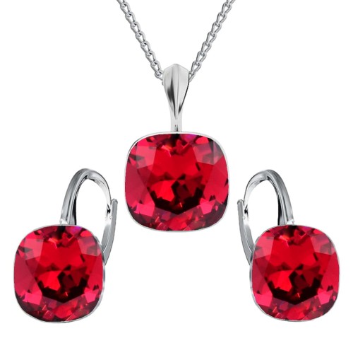 Srebrny Komplet Square Kolczyki Naszyjnik Prezent na Urodziny - Srebro 925 - Scarlet