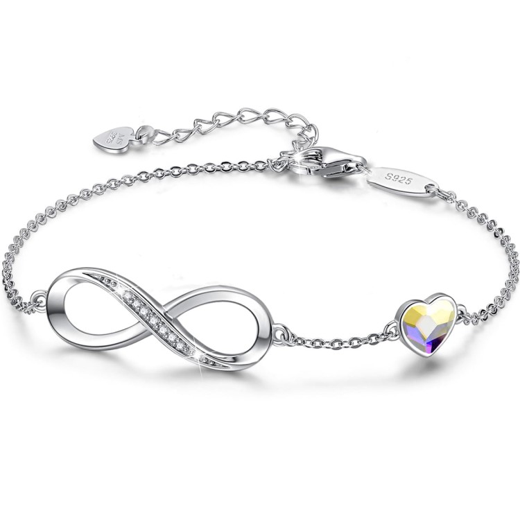 Srebrna Bransoletka Infinity Serce Prezent na Rocznice Walentynki Dzień Matki Srebro 925 - Crystal AB.jpg
