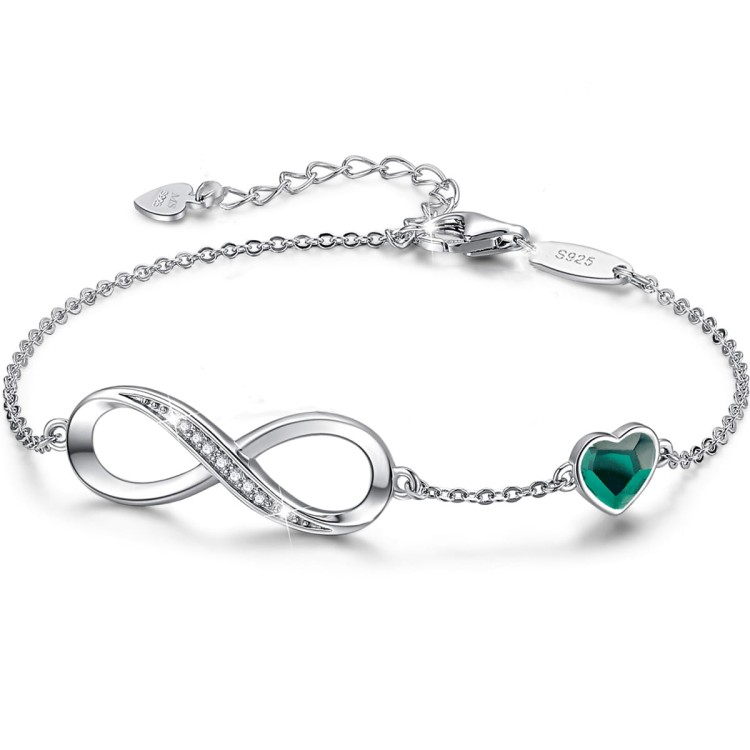 Srebrna Bransoletka Infinity Serce Prezent na Rocznice - Emerald - Srebro 925.jpg