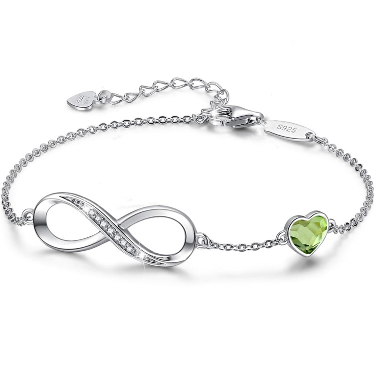 Srebrna Bransoletka Infinity Serce Prezent na Imieniny - Peridot - Srebro 925.jpg