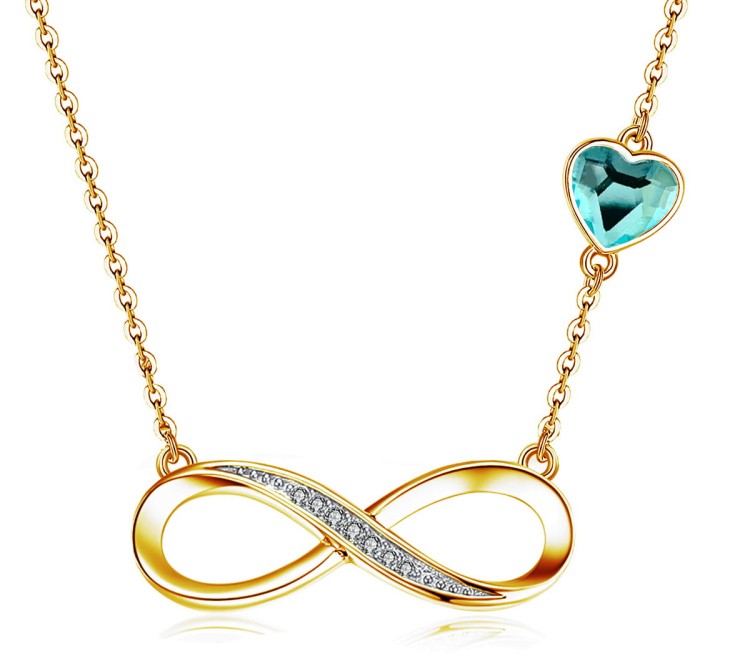 Złoty Naszyjnik Infinity Serce - Srebro 925 - Pozłacane 24K - Aquamarine - (45cm) - Prezent dla Kobiet.jpg