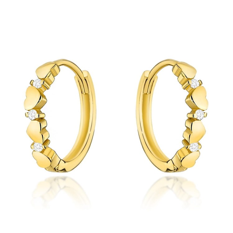 Kolczyka złote serduszka i cyrkonie