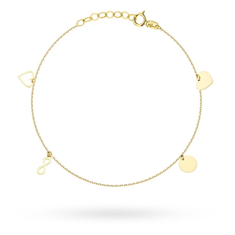 Bransoletka z elementami serce pełne, nieskończoność, kółko pełne, serce kontur