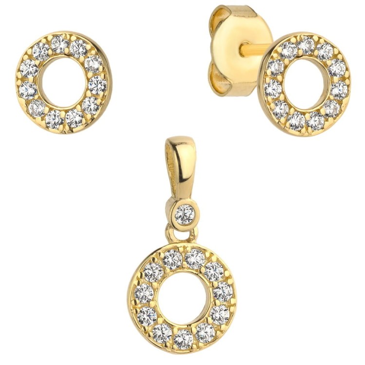 Złoty Komplet Kolczyki + Zawieszka Złote Kółeczko Wysadzane Kamieniami - Złoto 585 - Prezent na Gwiazdkę.jpg