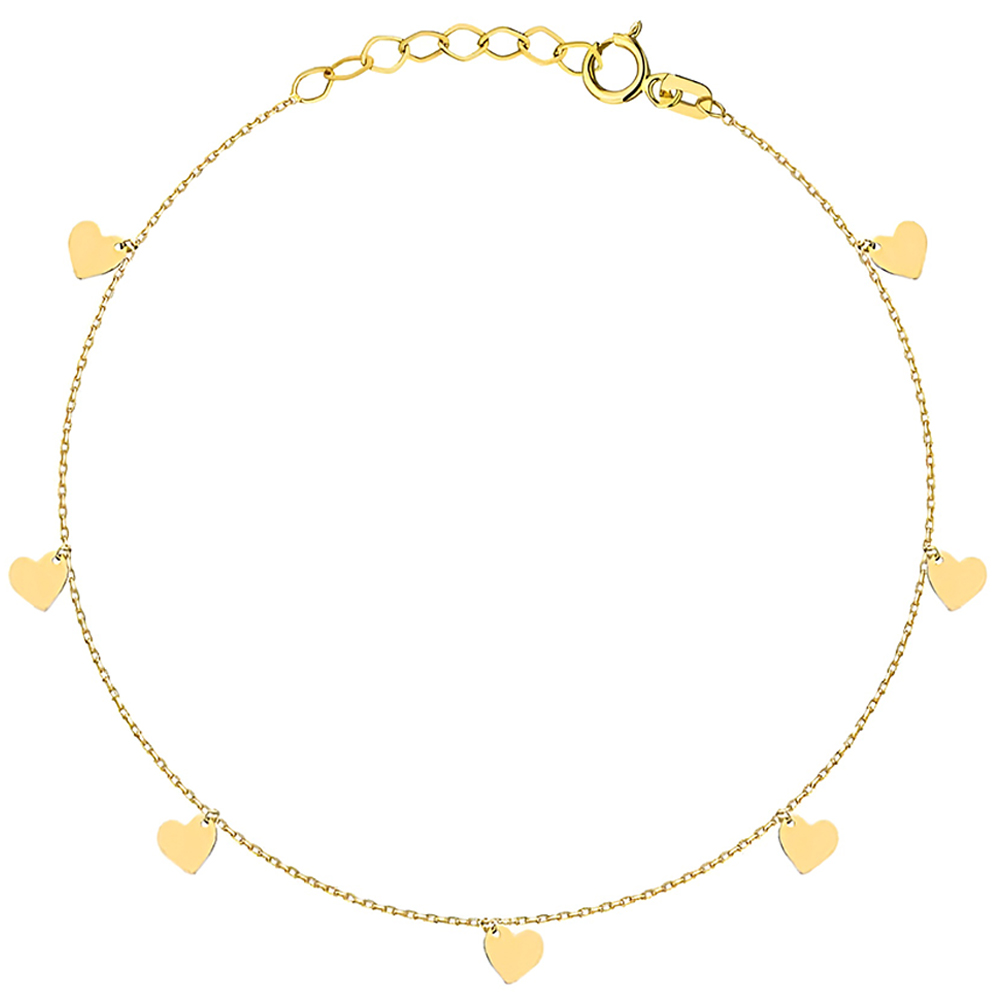 Złota Bransoletka na Nogę Serduszka pr. 585  – Bransoletka Z Pełnymi Sercami