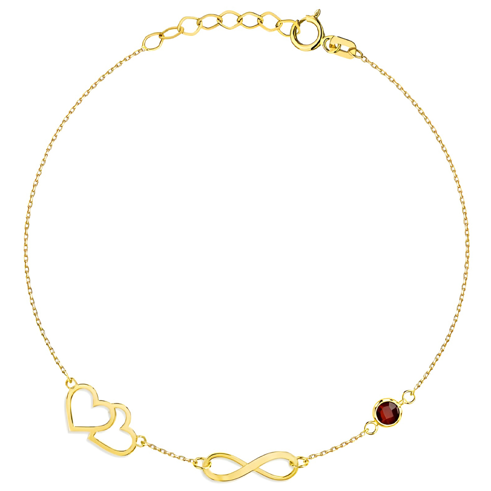 Bransoletka Złota 585 Serca Nieskończoność i Rubinowa Cyrkonia